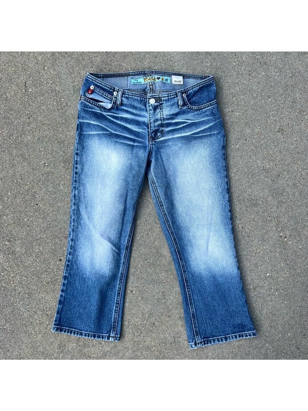 Vintage Y2K Mudd Low Rise No Waistband Whiskered Jean Capris Size 7